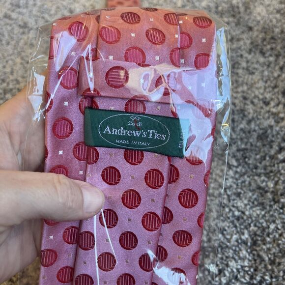 Cravattificio Zadi Andrew’s Ties Italian Men’s Pink Polka Dot Neck Tie New Silk - Picture 4 of 5